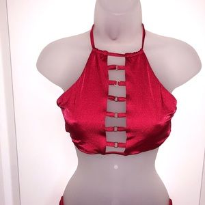 Beach Bunny Bikini Halter Swim Top Red